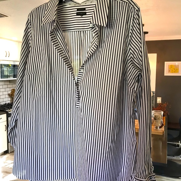 Talbots Tops - Talbots Black and White Striped Button-Front Blouse